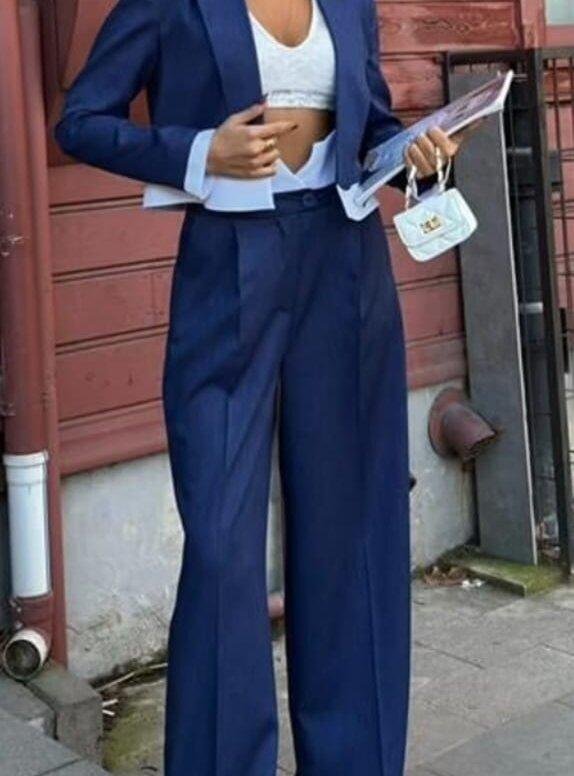 Audrey Crop Jacket Blue Set