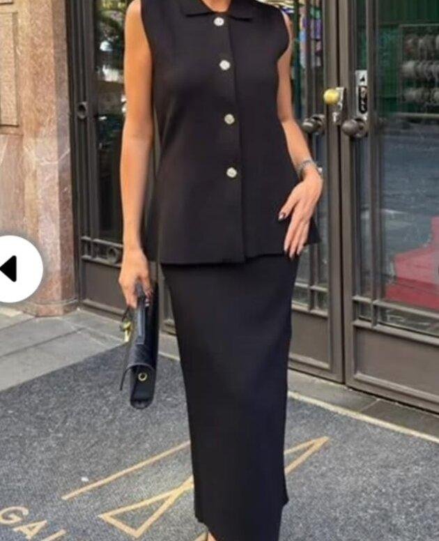 Elegant Black Set with Maxi Pencil Skirt