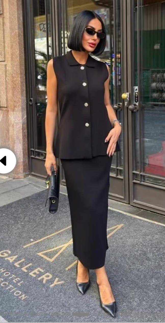 Elegant Black Set with Maxi Pencil Skirt